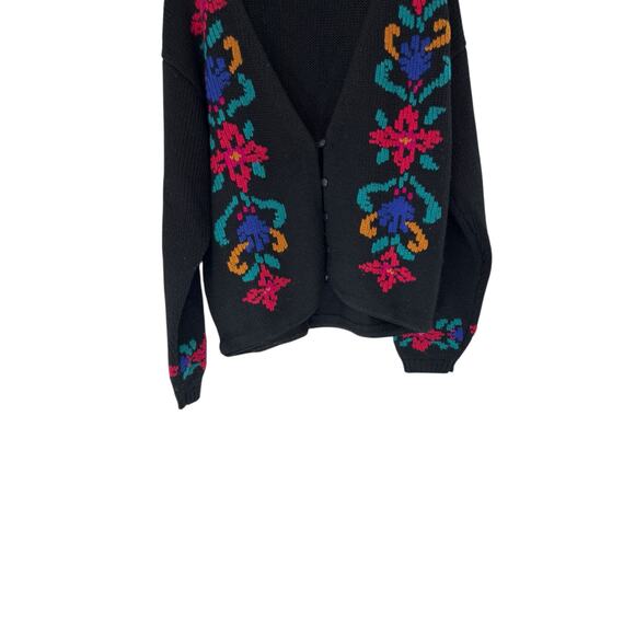 Eddie Bauer Women's Knit Crochet Floral Cardigan VTG Black Wool Button Up Large - Picture 4 of 12